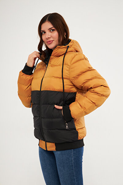 Avones Women's Jesika Fabric Garnished Zippered Hooded Puffer Jacket