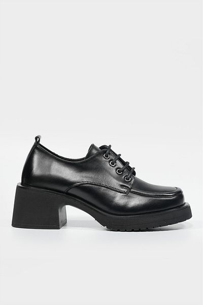 TUNAELLİ PANTOFI OXFORD CU ȘANȚURI, NEGRE, PIELE NATURALĂ, PENTRU FEMEI