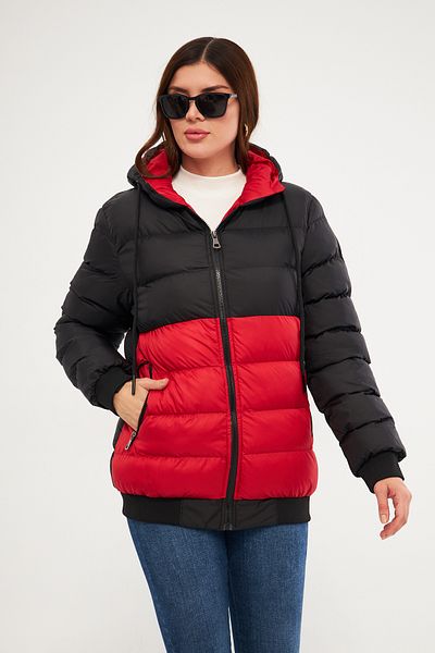 Avones Women's Jesika Fabric Garnished Zippered Hooded Puffer Jacket
