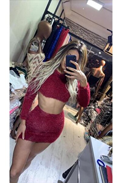 pink and pink Simli Bordo Kırçıllı Ikili Takım