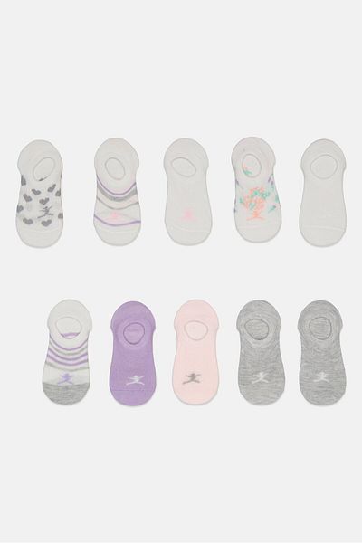 Danskin Kid Girls 10 Pairs Printed Socks, White Combo