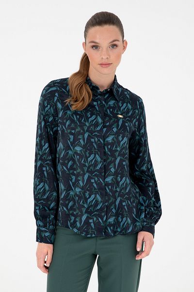 U.S. Polo Assn. Cămașă cu mânecă lungă de culoare verde închis pentru femei 50293811 -VR079