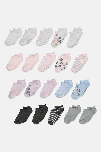 Nicole Miller Kids Girl 12 Pairs Allover Print Ankle Socks, Pink Combo