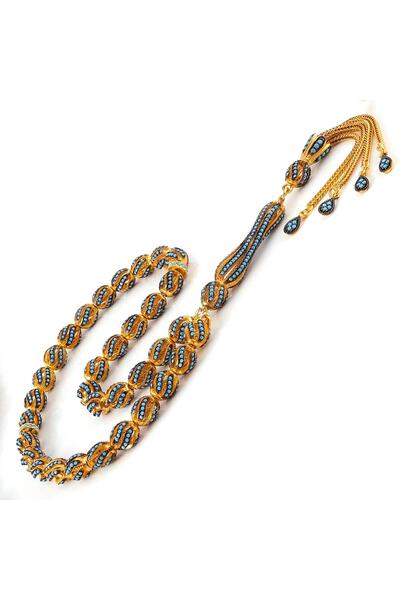 TESBİHCİBABA Zirkon Tasarım Gold Firuze Gümüş Tesbih