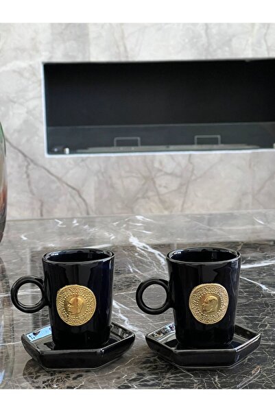 MeGgDecor 2'Lİ 4 Parça Altınlı Siyah Fincan Seti