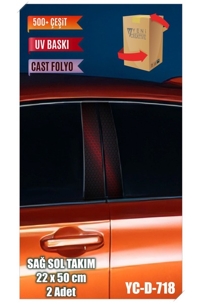 YENİ CREATİVE Araç Kapı Direk Kaplama Folyosu Desenli (SAĞ SOL TAKIM) (2 ADET) - 22x50 Cm