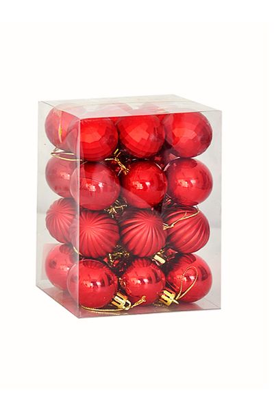 Loremp Christmas Tree Ornament, Red Luxury Tree Ornament Set 3 cm 24 Pieces in Package