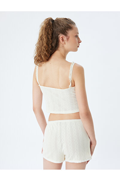 Koton Cotton Strappy Crop Pajama Top - Frilly