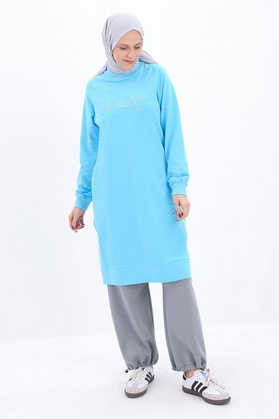 ALLDAY Turquoise Cotton Embroidered Sweat Tunic