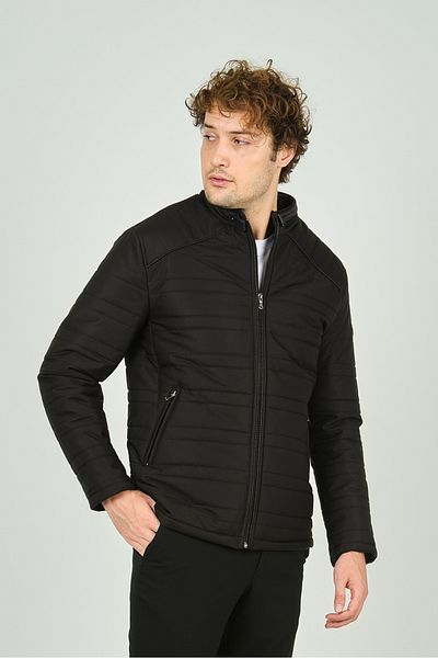 LUCAS Men's Stand Collar Leather Piping Double Pocket Coat 4707 Black