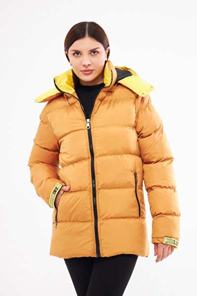 Avones Women's Sleeve Adjustable Inner Pocket Hooded Puffer Jacket with Zipper