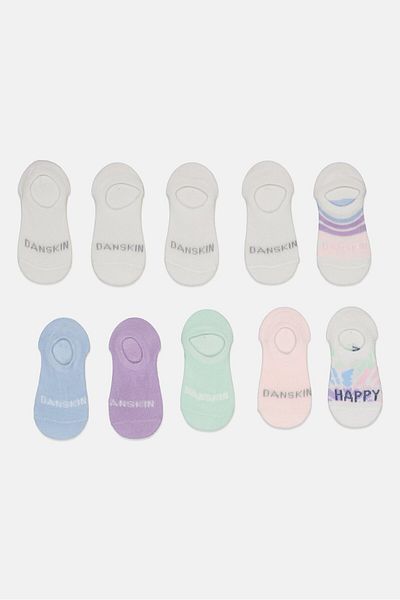 Danskin Kid Girls 10 Pairs Printed Socks, White Combo