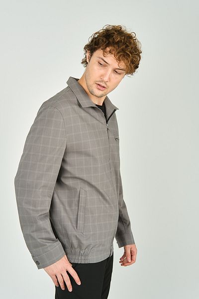 LUCAS Men's Plaid Shirt Collar Seasonal Sports Coat 3718 Gray