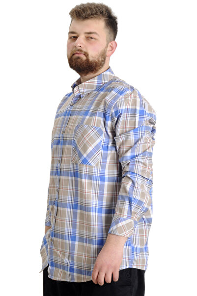 ModeXL Mode Xl Large Size Men's Shirt Plaid Long Sleeve 23300 Light Blue