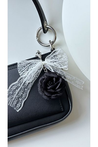 Âlâ Atelier Rose Flower Patterned Tulle Bow Keychain Bag