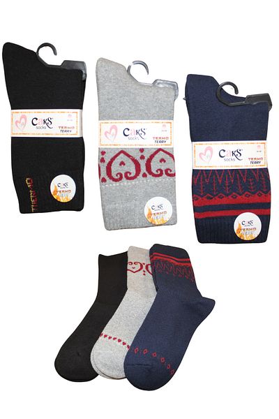 socksbox 3 ζευγάρια γυναικείες πετσέτες χωρίς ραφές χειμερινές κάλτσες με θερμικό σχέδιο/Μαύρο-Μπλε-Γκρι/36-40