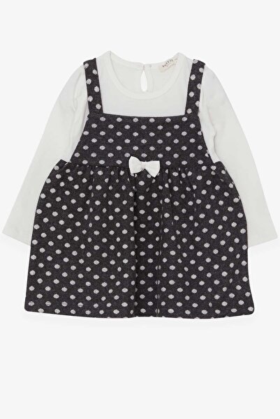 Breeze Rochie cu mânecă lungă cu model cu buline pentru fetiță, culoare afuma...