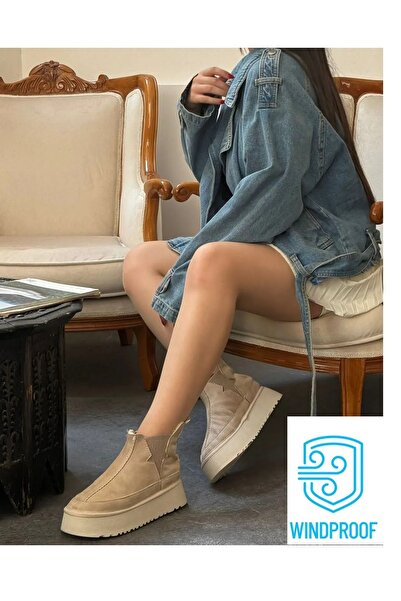 Etna Kadın Soğuk Geçirmez İçi Yünlü Yüksek Taban Lastikli Kısa Bot