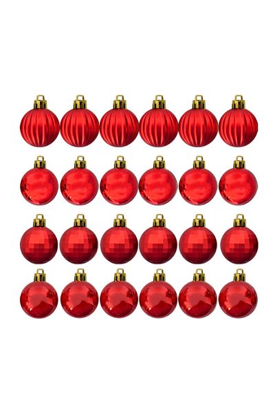 Loremp Christmas Tree Ornament, Red Luxury Tree Ornament Set 3 cm 24 Pieces in Package