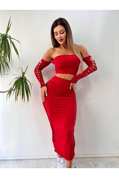 pink life Red Laser Cut Detailed Double Long Set