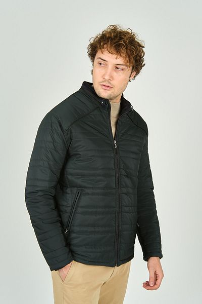 LUCAS Men's Stand Collar Leather Piping Quilted Coat 4706 Green
