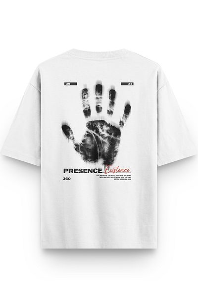 Overoz Presence Existence Λευκό μπλουζάκι Oversize - Εκτύπωση στην πλάτη, Unisex, 1217