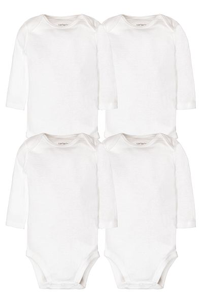 Carter's White Baby Body Set - 4 Pack, Long Sleeve