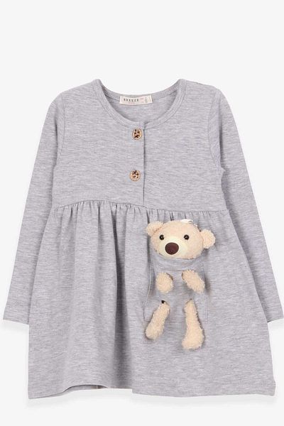 Breeze Girl's Dress with Teddy Bear Accessory Detail, Age 2-6, Gray Melange