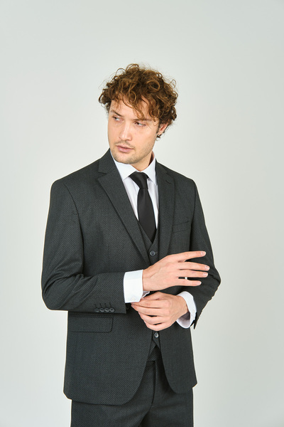 GİO Gio Erkek Regular Fit Mono Yaka Yelekli Takım Elbise 4460 Füme