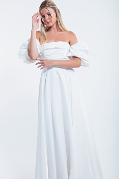 Lafaba Μακρύ γυναικείο βραδινό φόρεμα με λεπτομέρεια σε λευκό μανίκι