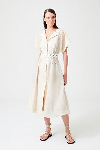 Jus De Pommes EKRU KEMERLİ MİDİ BOY GÖMLEK ELBİSE