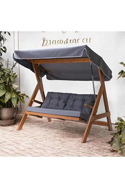 Aida Swings Paris Ahşap Salıncak, 3 Kişilik , Bahçe Salıncağı, Balkon Salıncağı, Teras Salıncağı Antrasit