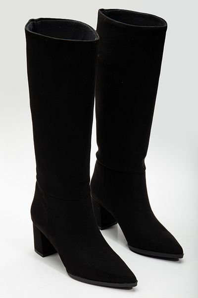 Tonny Black Γυναικείες μαύρες σουέτ Thermo Sole με μυτερές μπότες με τακούνι