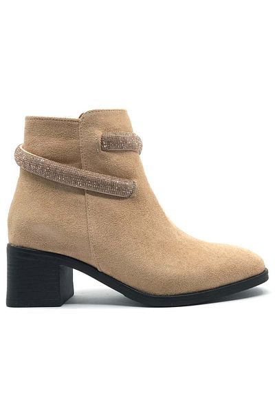 Kids Club Shoes Ασιατικές γυναικείες μπότες με κοντό τακούνι TEN-SUEDE
