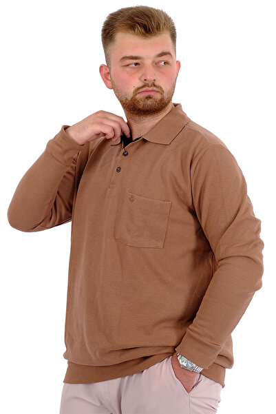 ModeXL Mode XL Large Size Men's Sweat Polo Thessaloniki Basic Milk Coffee