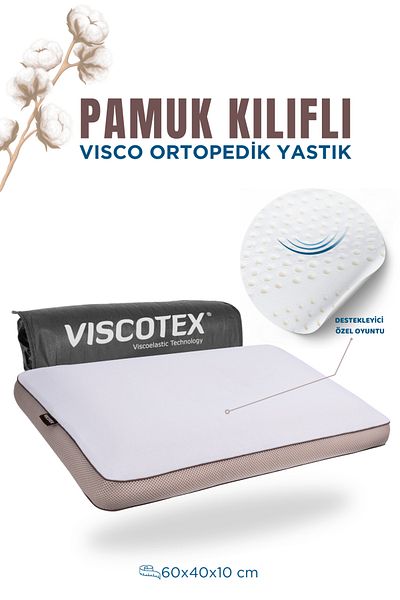VİSCOTEX Βαμβακερό κάλυμμα Μικρό Ορθοπεδικό Μαξιλάρι Visco με Στήριγμα Λαιμού, Καφέ, 60x40x10 cm