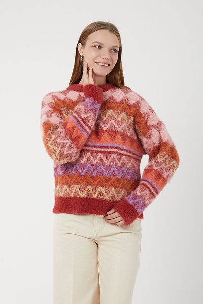 POODLE Pulover de damă din tricotaj cu model în zig-zag