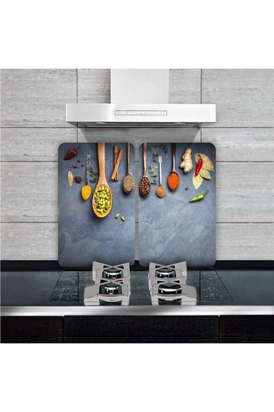Saban 2-Piece 40X52 cm Glass Stove Protector Spice and Spoons for 5-Piece Stoves
