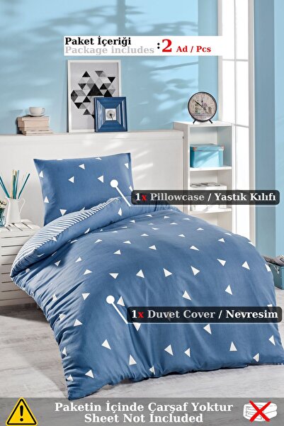 Eponj Home Junior Nevresim Seti Tek Kişilik Üçgen K.BulutMavi