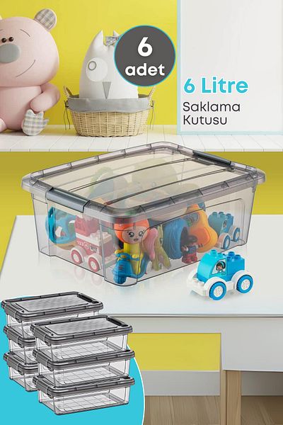 GRİMOR Life 6 Pieces Gray Storage Box - In-Cabinet Organizer, Organizer Container with Lock