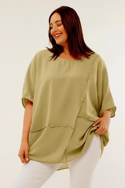 Ebsumu Bluză kaki de in extra confortabilă - Femei Plus Size