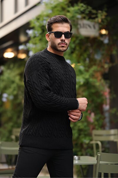 Valiberta Comfort Fit Hair Knit Crew Neck Knitwear Sweater - Black