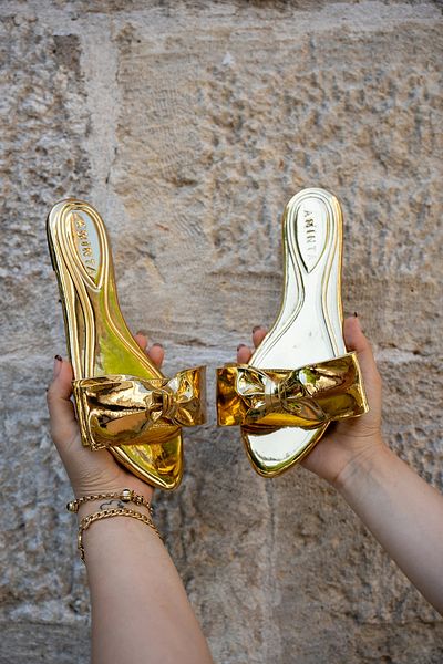 LAMİNTA Papuci de damă Zela Gold Bow
