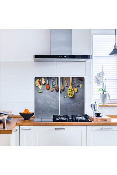 Saban 2-Piece 40X52 cm Glass Stove Protector Spice and Spoons for 5-Piece Stoves