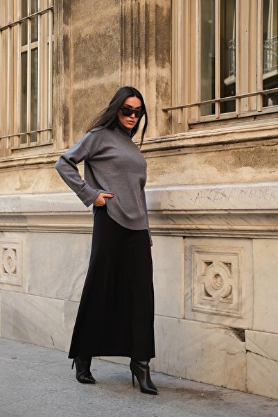 FOR YOU MODA Sleeve Detailed Turtleneck Turtleneck Anthracite Blouse