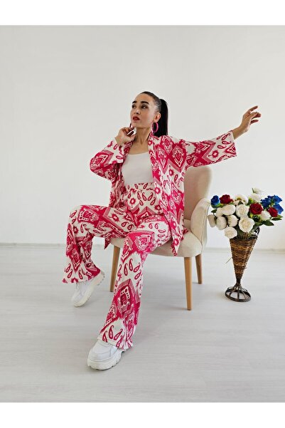 Altı Üstü Butik Trend Desenli Kimono Takımı