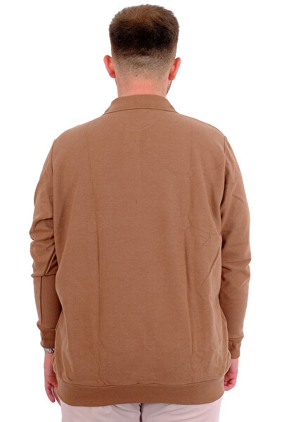 ModeXL Mode XL Large Size Men's Sweat Polo Thessaloniki Basic Milk Coffee
