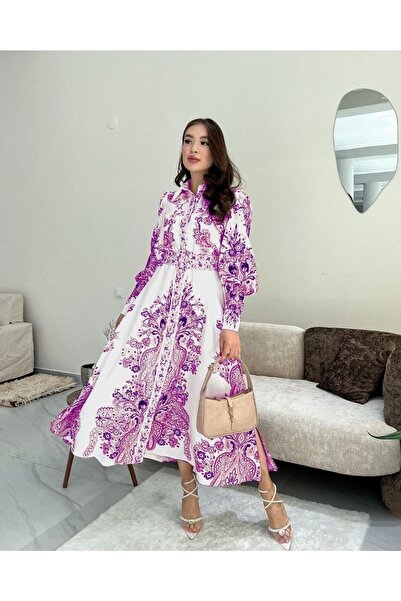 WellWay فستان أسود من قماش أطلس - نسخة، أرجواني (يشمل الحزام)