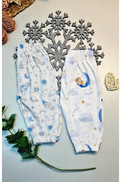 Des Biens Boys' 2-Piece Teddy Bear and Space Patterned Elastic Waist Single Bottom Suitable for Seasons