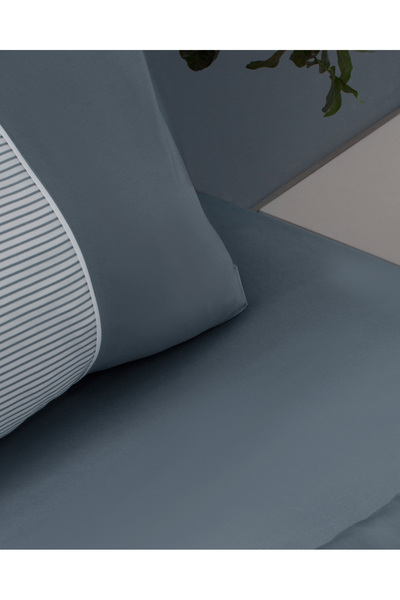 Madame Coco Leal Çift Kişilik %100 Pamuk Baskılı Saten Nevresim Takımı - Mavi/Beyaz